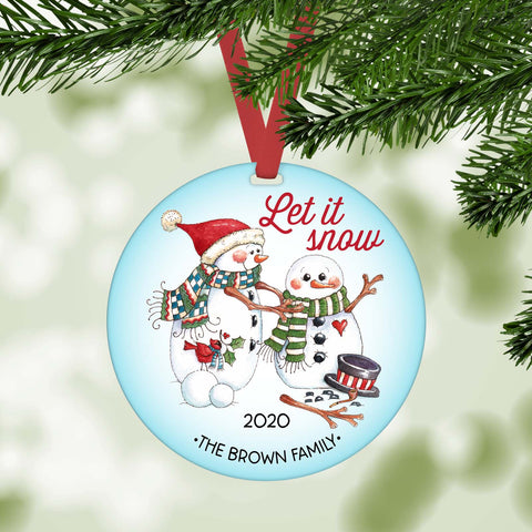 let is snow snowman personlized christmas ornament