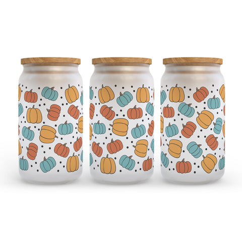 Colorful Pumpkins Fall Frosted Glass Can Tumbler
