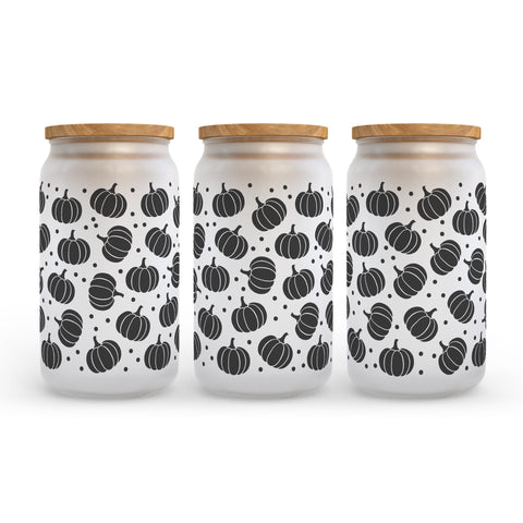 Black Pumpkins Fall Frosted Glass Can Tumbler