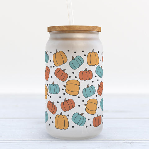 Colorful Pumpkins Fall Frosted Glass Can Tumbler