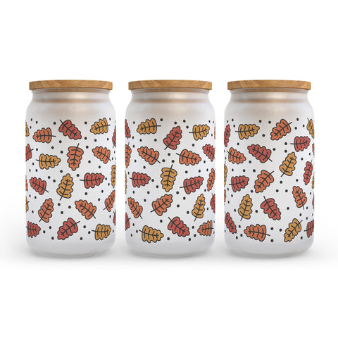 Colorful Fall Leaves Frosted Glass Can Tumbler