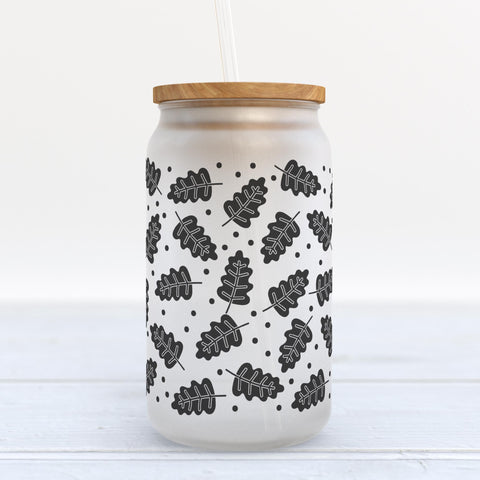 Black Fall Leaves Frosted Glass Can Tumbler