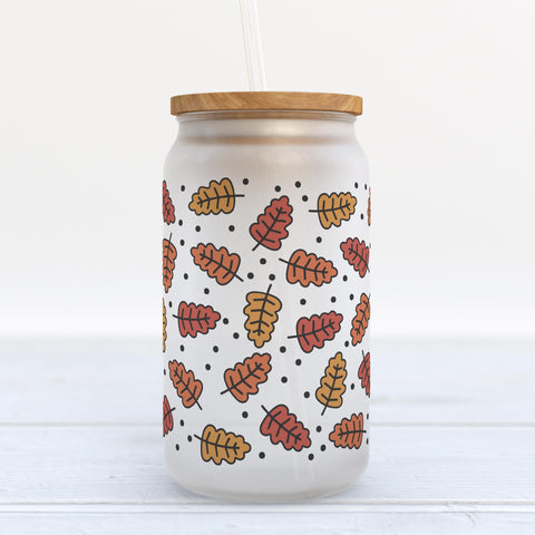 Colorful Fall Leaves Frosted Glass Can Tumbler