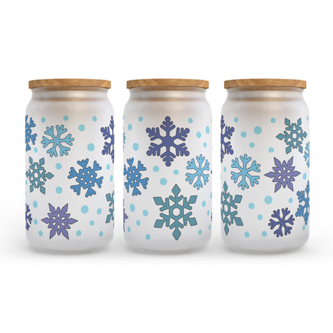 Snowflake Winter Holiday Frosted Glass Can Tumbler