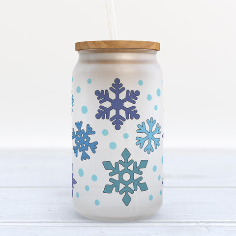 Snowflake Winter Holiday Frosted Glass Can Tumbler