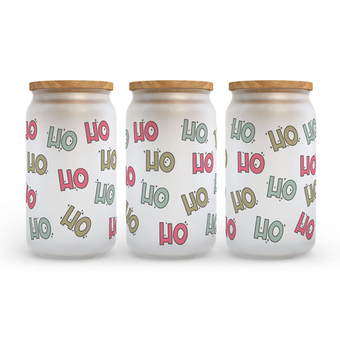Ho Ho Ho Pink Christmas Frosted Glass Can Tumbler