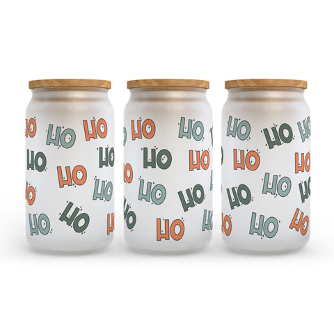 Ho Ho Ho Red Christmas Santa Frosted Glass Can Tumbler
