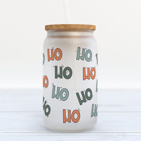 Ho Ho Ho Red Christmas Santa Frosted Glass Can Tumbler