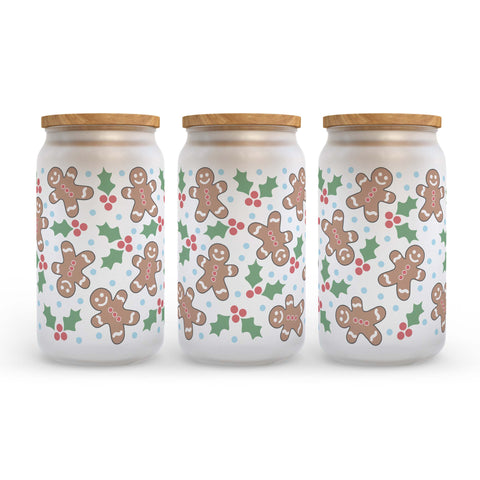 Gingerbread Christmas Frosted Glass Can Tumbler