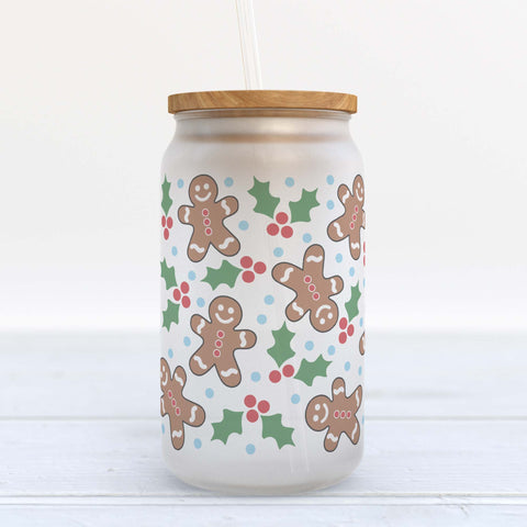 Gingerbread Christmas Frosted Glass Can Tumbler