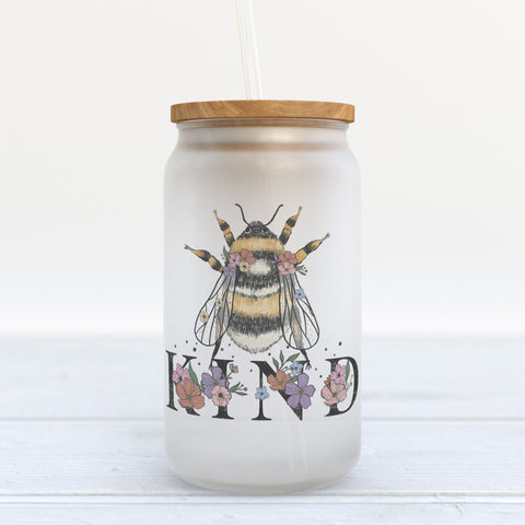 Bee Kind Frosted Glass Can Tumbler
