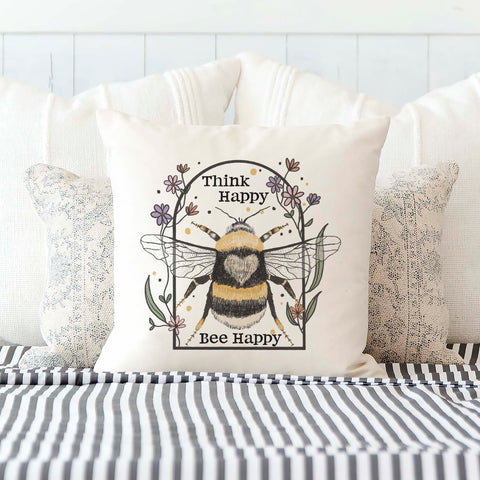 Think Happy Bee Happy Pillow Cover