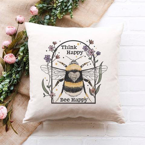 Think Happy Bee Happy Pillow Cover