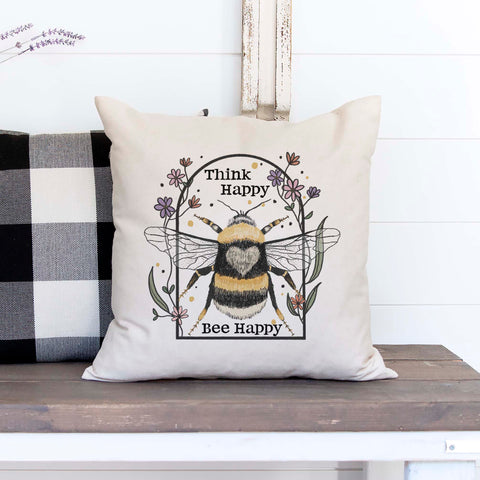 Think Happy Bee Happy Pillow Cover