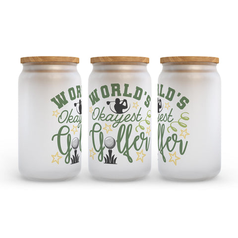 World's Okayest Golfer Golf Frosted Glass Can Tumbler