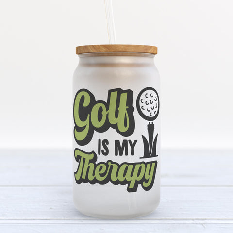 Golf Is My Therapy Frosted Glass Can Tumbler