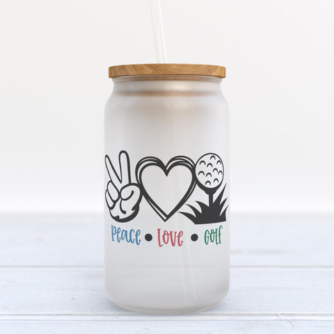 Peace Love Golf Frosted Glass Can Tumbler