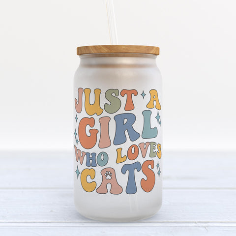 Just A Girl Who Loves Cats Frosted Glass Can Tumbler