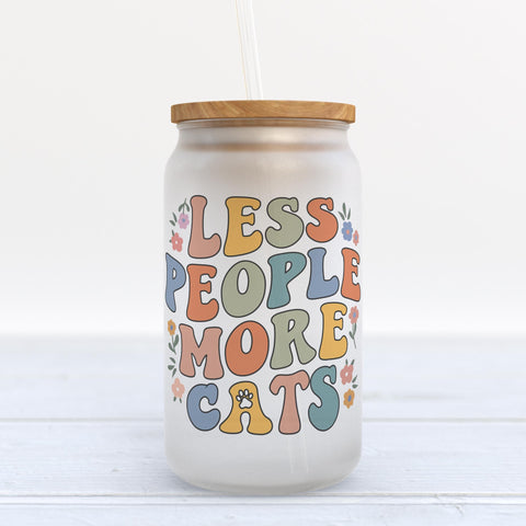 Less People More Cats Frosted Glass Can Tumbler
