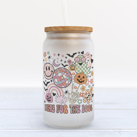 Here For The Boos Halloween Frosted Glass Can Tumbler