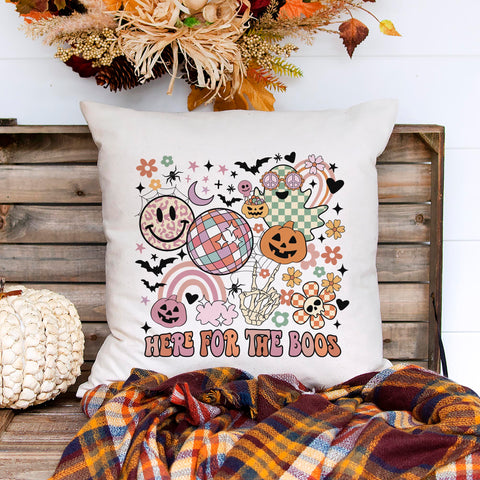 Here For The Boos Retro Halloween Pillow Cover