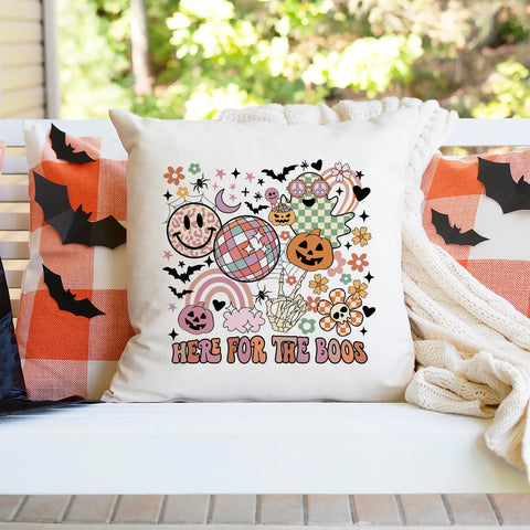 Here For The Boos Retro Halloween Pillow Cover