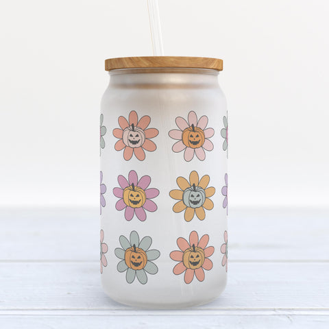 Pumpkin Daisy Halloween Frosted Glass Can Tumbler
