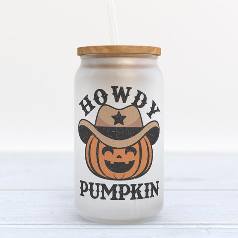 Howdy Pumpkin Halloween Frosted Glass Can Tumbler
