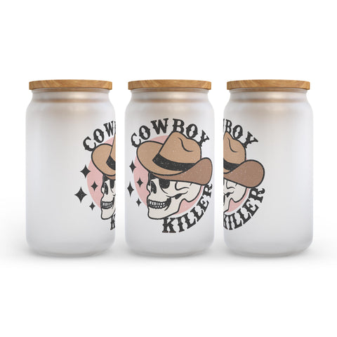 Cowboy Killer Halloween Frosted Glass Can Tumbler
