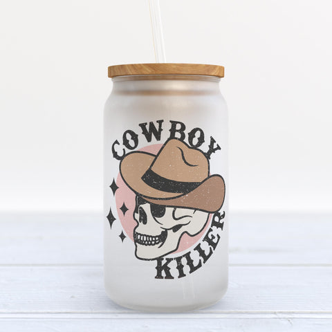 Cowboy Killer Halloween Frosted Glass Can Tumbler