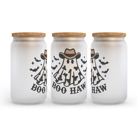 Boo Haw Halloween Frosted Glass Can Tumbler