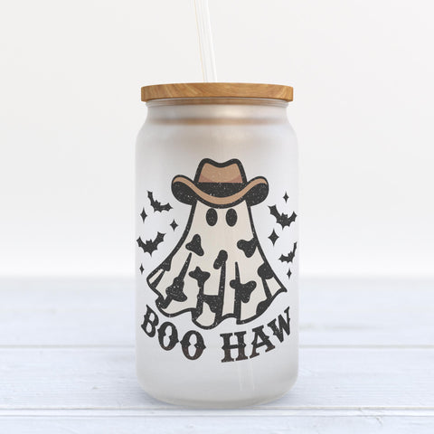 Boo Haw Halloween Frosted Glass Can Tumbler