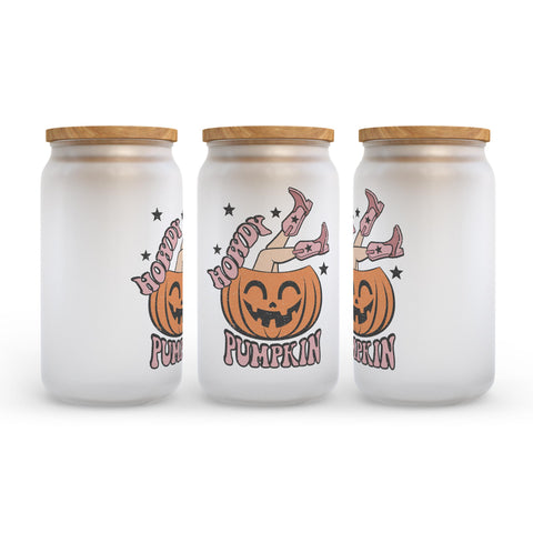 Howdy Pumpkin Halloween Frosted Glass Can Tumbler