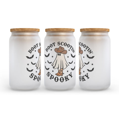 Boot Scootin Spooky Halloween Frosted Glass Can Tumbler