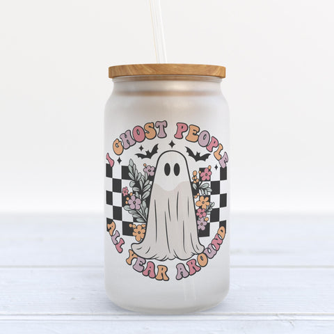I Ghost People All Year Around Halloween Frosted Glass Can Tumbler