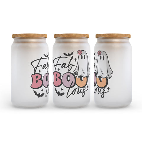 Fab Boo Lous Halloween Frosted Glass Can Tumbler