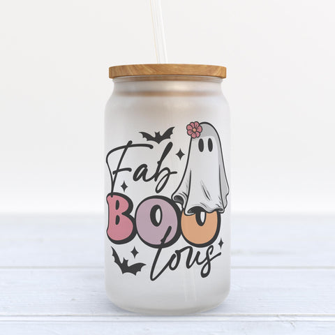 Fab Boo Lous Halloween Frosted Glass Can Tumbler