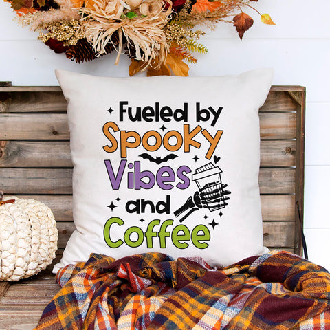 Fueled By Spooky Vibes And Coffee Halloween Pillow Cover