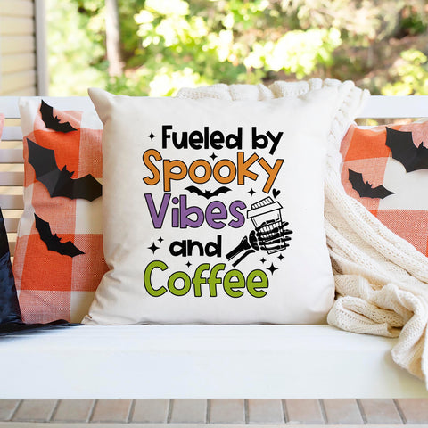 Fueled By Spooky Vibes And Coffee Halloween Pillow Cover