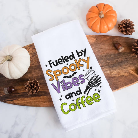 Fueled By Spooky Vibes And Coffee Halloween Kitchen Towel
