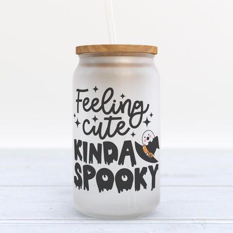 Feeling Cute Kinda Spooky Halloween Frosted Glass Can Tumbler