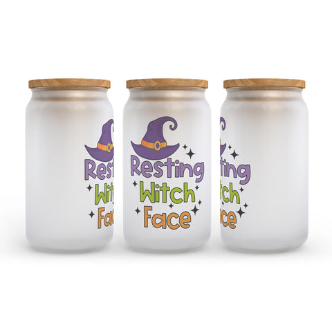 Resting Witch Face Halloween Frosted Glass Can Tumbler