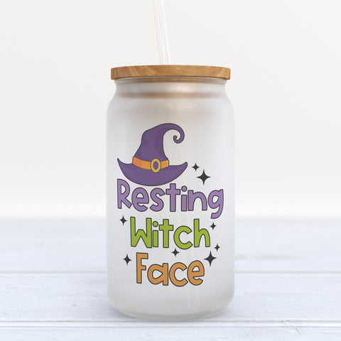 Resting Witch Face Halloween Frosted Glass Can Tumbler