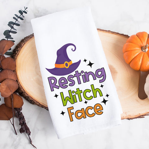 Resting Witch Face Halloween Kitchen Towel