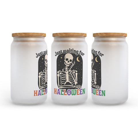 Just Waiting For Halloween Frosted Glass Can Tumbler