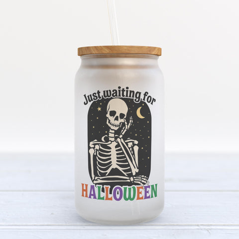 Just Waiting For Halloween Frosted Glass Can Tumbler