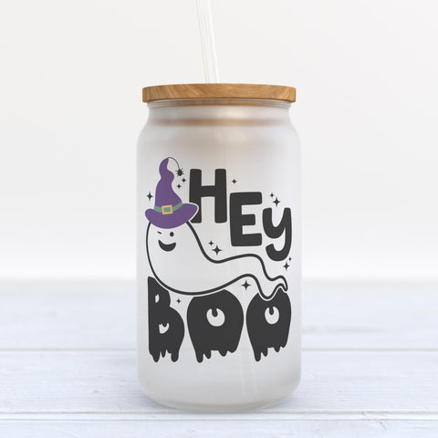 Hey Boo Halloween Frosted Glass Can Tumbler