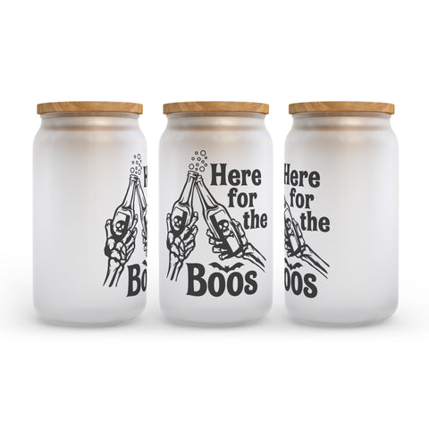 Here For The Boos Halloween Frosted Glass Can Tumbler