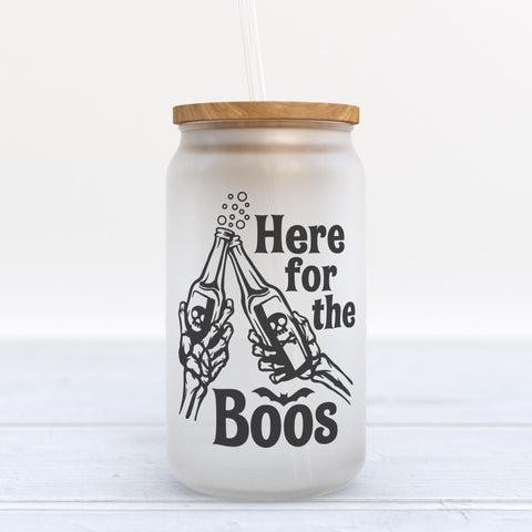 Here For The Boos Halloween Frosted Glass Can Tumbler