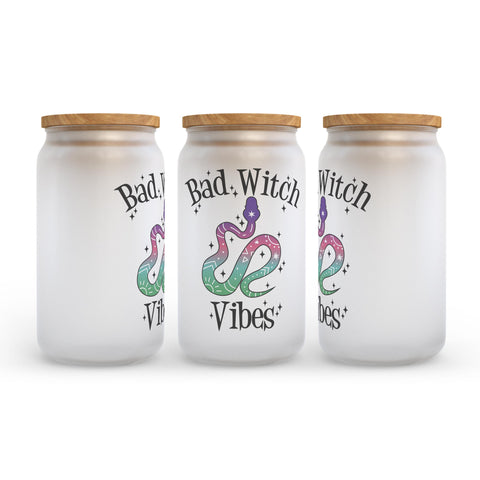 Bad Witch Vibes Halloween Frosted Glass Can Tumbler
